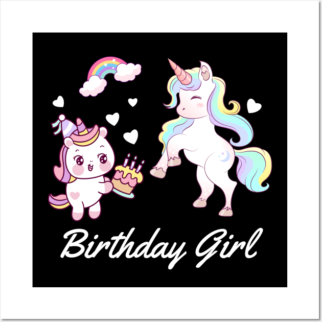 Birthday Girl Unicorn T-Shirt Wall Art by DakhaShop